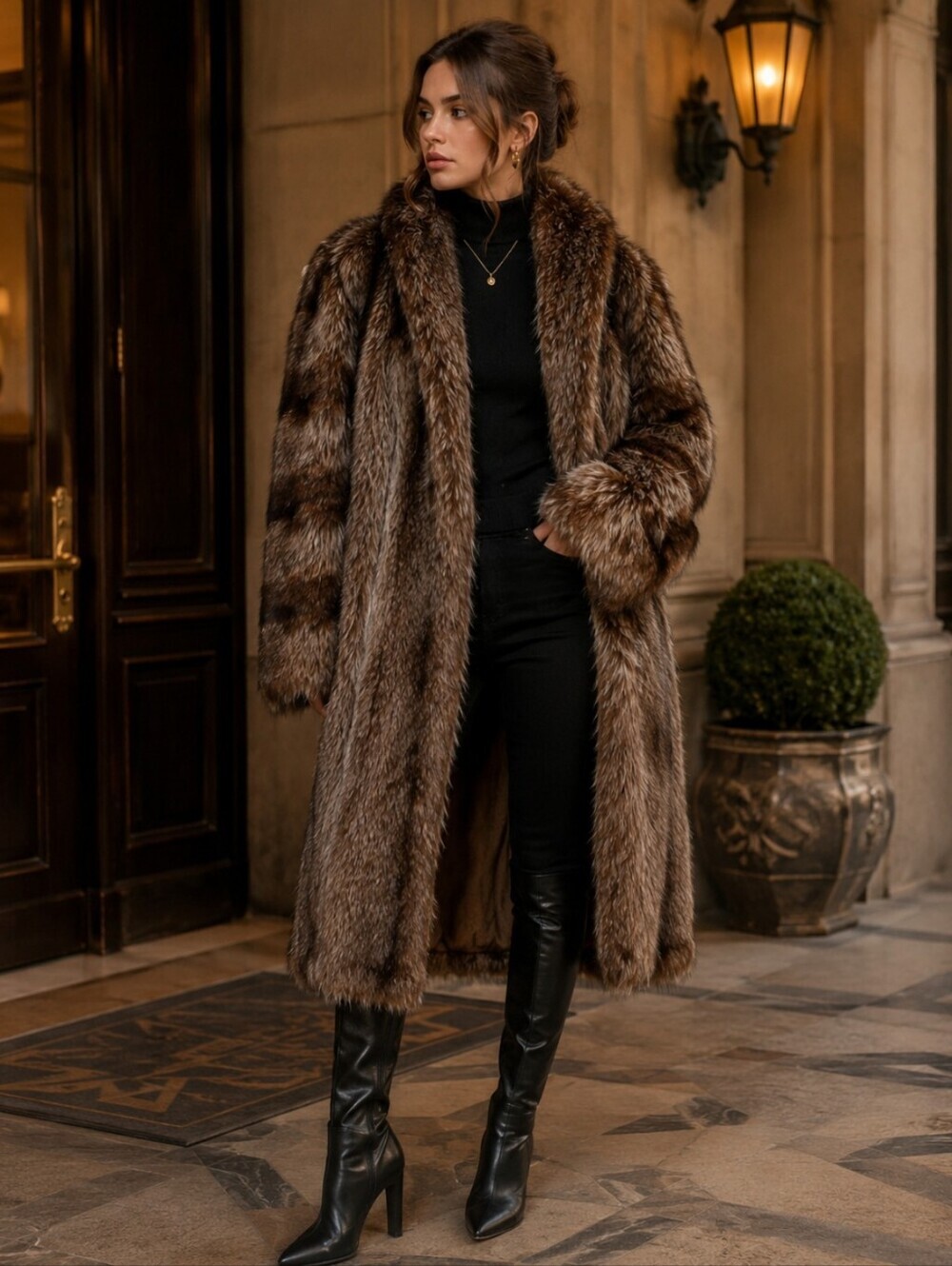 Vintage | Genuine Real Fur Luxurious Full Length Brown Winter Coat